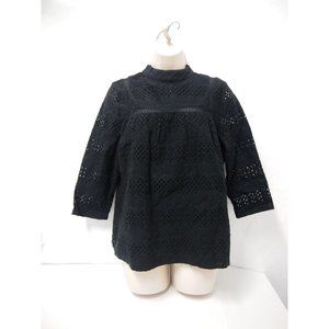 Vineyard Vines Womens Top 4 Black Eyelet 3/4 Sleeve Mockneck Feminine